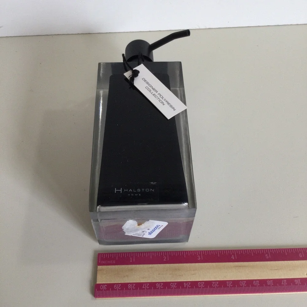 Halston Home Designer Polyresin Soap Lotion Dispenser Black Clear‎ Modern Square